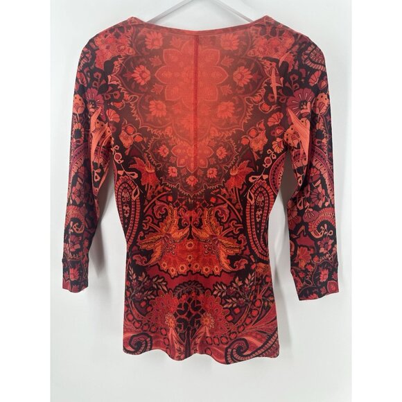 One World Tunic Top Orange Sz S Embellished Boho Festival Fall Bling AC22 - Picture 2 of 7